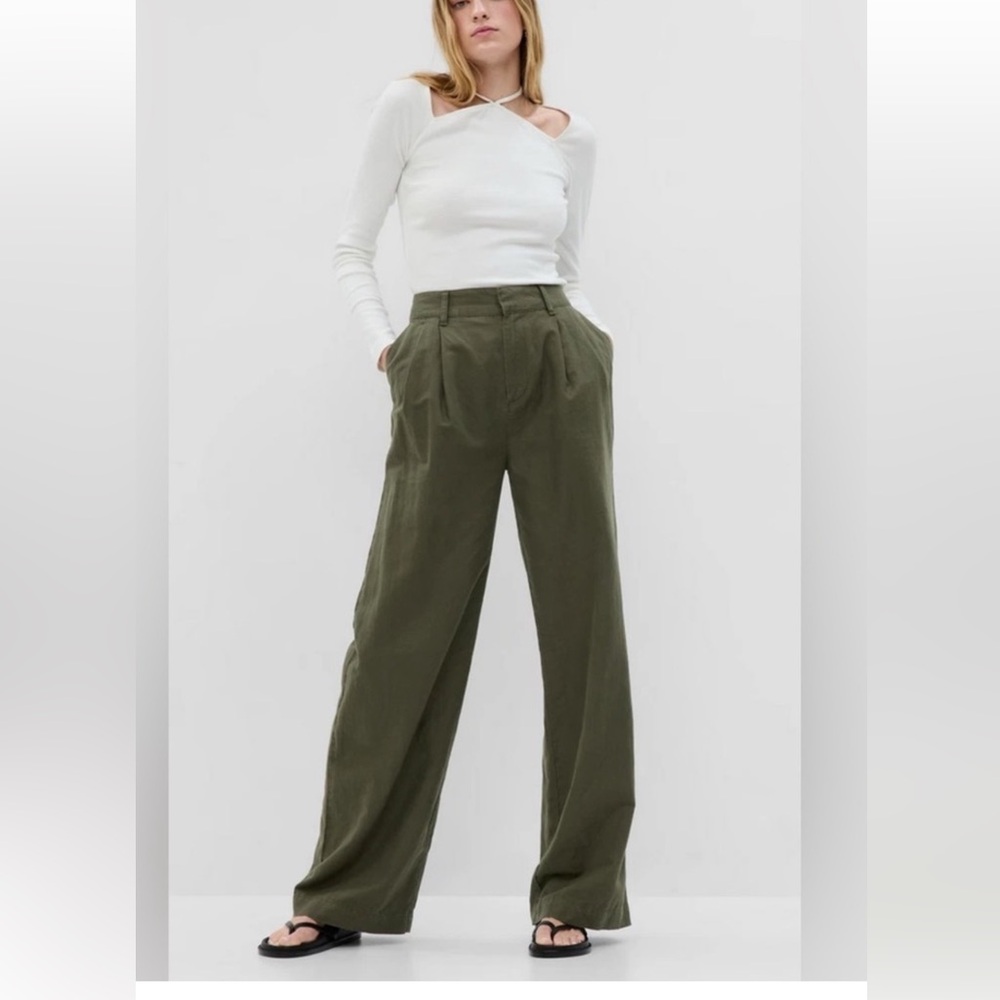 GAP Olive Wide-Leg pleated linen pants
